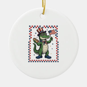 Adorno De Cerámica Camiseta Vintage Bandera de Hot Dog de Cocodrilo P
