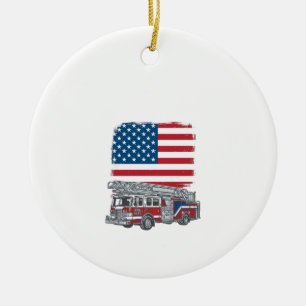 Adorno De Cerámica Camiseta Vintage de Camión de Bomberos Patriótica
