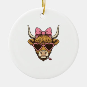 Adorno De Cerámica Camiseta Vintage de Cute Highland Cow Heart Glasse