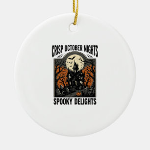 Adorno De Cerámica Camiseta Vintage de Halloween con Noche de Octubre