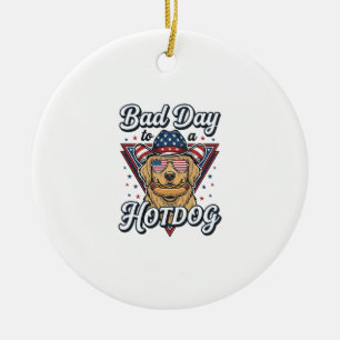 Adorno De Cerámica Camiseta Vintage de Hotdog Retriever Dorado Patrió