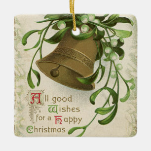 Adorno De Cerámica Campana de Navidad Vintage (Muérdago) Buena Volunt