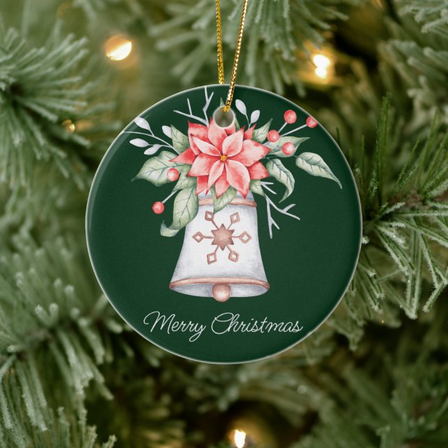 Adorno De Cerámica Campana de Navidades Pastel con poinsettia Cerámic (Árbol)