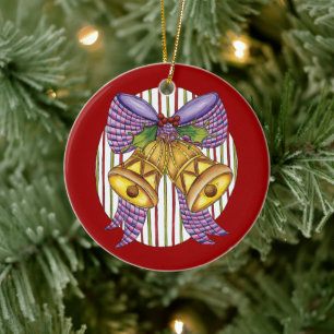 Adorno De Cerámica Campanas de Navidad adorables con cinta y lazo