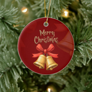 Adorno De Cerámica Campanas de Navidad Doradas Arte Navideño Rojo