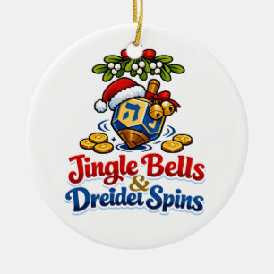 Adorno De Cerámica Campanas y giros de dreidel Christmukkah Janucá