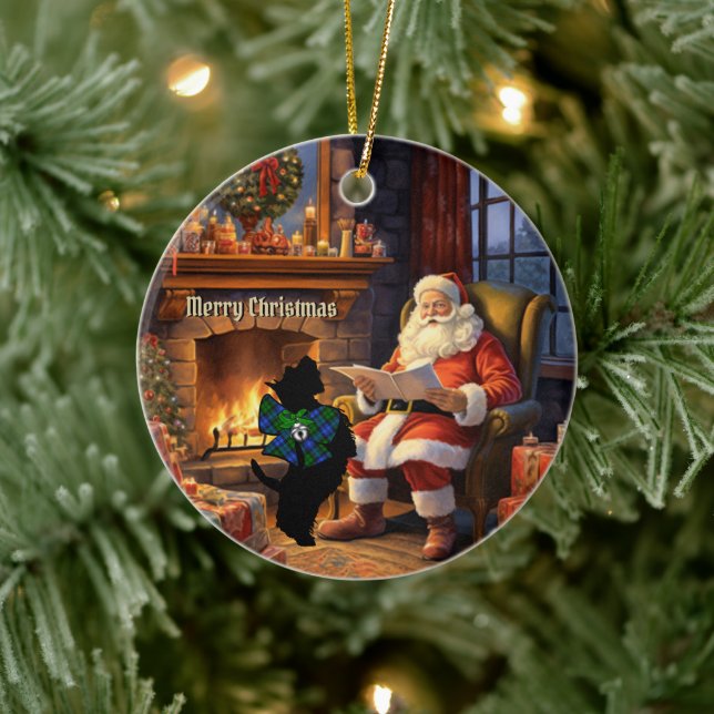 Adorno De Cerámica Campbell Scottie Dog & Santa Personalizada (Árbol)