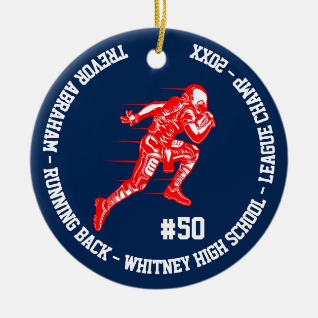 Adorno De Cerámica Campeón de fútbol Monograma equipo Escuela Azul (Frente)