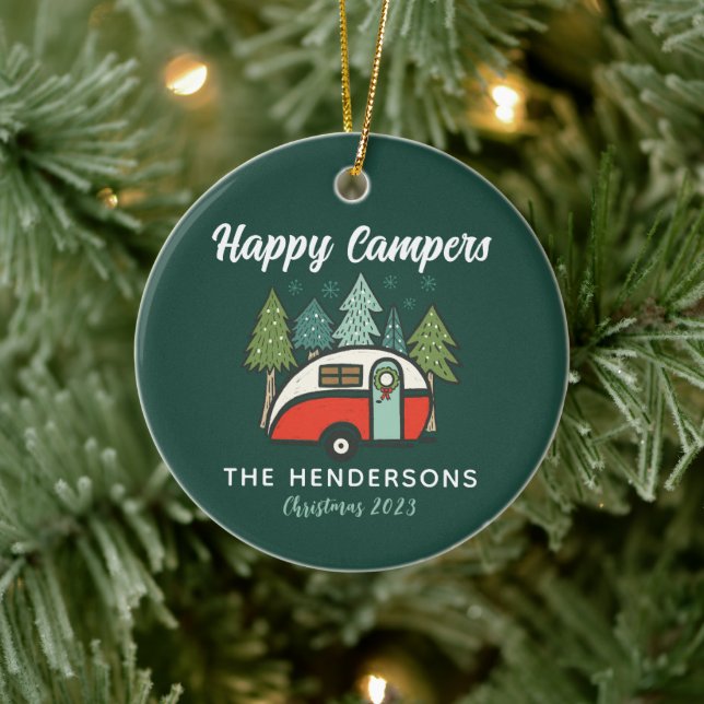 Adorno De Cerámica Camper de Felices Fiestas Personalizadas (Árbol)