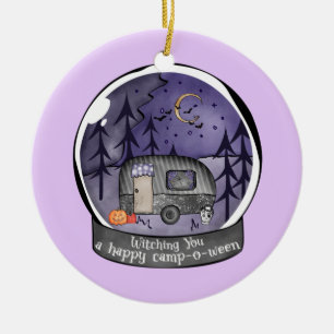 Adorno De Cerámica Camper de Halloween en bola de nieve