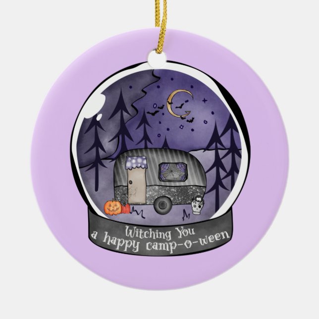 Adorno De Cerámica Camper de Halloween en bola de nieve (Frente)