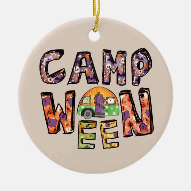Adorno De Cerámica Camping de Halloween | Pun de Word (Frente)