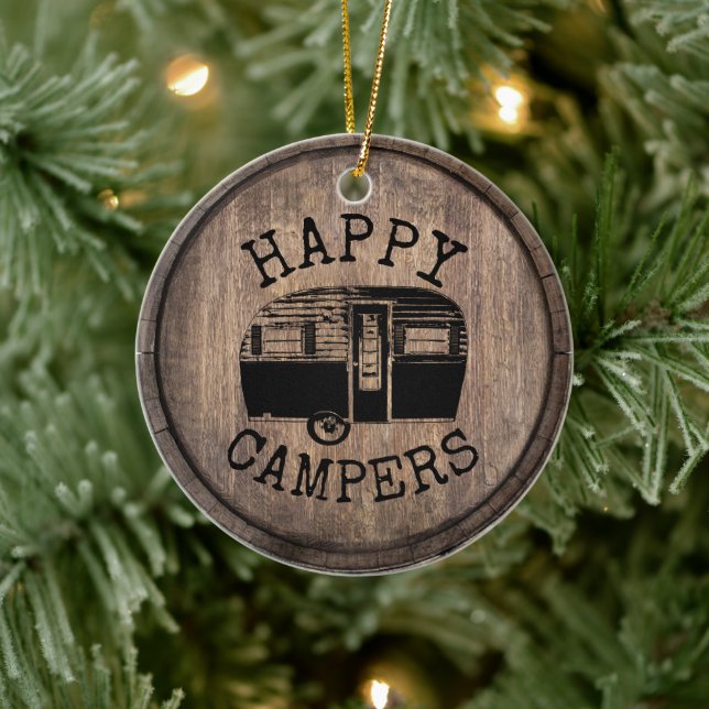 Adorno De Cerámica Camping Life Happy Campers Rustic Wood (Árbol)
