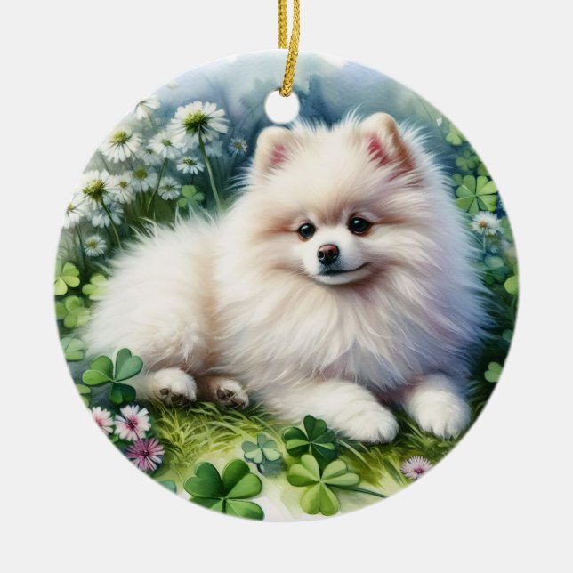 Adorno De Cerámica Campo de canela de acuarela de perro de Pomerania  (Frente)