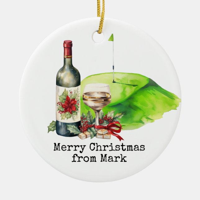 Adorno De Cerámica Campo de golf con Navidades Bebe para golfista (Frente)