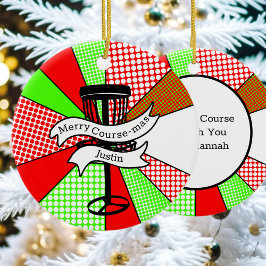 Adorno De Cerámica Campo de Merry-mas Disk Golf Pun Personalizado