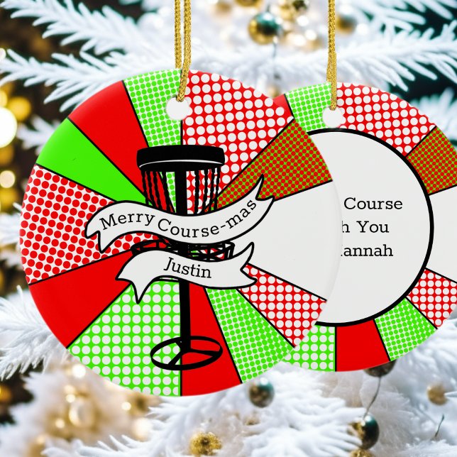 Adorno De Cerámica Campo de Merry-mas Disk Golf Pun Personalizado (Subido por el creador)