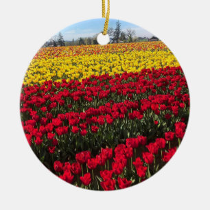 Adorno De Cerámica Campo de tulipanes rojo y amarillo