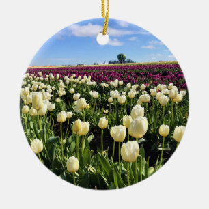 Adorno De Cerámica Campo tulipán blanco y morado con globo de aire ca