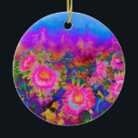 Adorno De Cerámica Campos de girasol rosa abstractos, flores retro<br><div class="desc">Original romántico acuarela color rosa y girasol morado pintura de H Cooper - flor vintage! ¡De vuelta del personalizable adorno!</div>