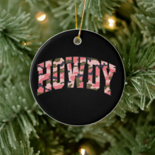 Adorno De Cerámica Camuflaje Howdy Rosa Preppy Navidad