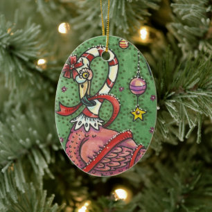 ADORNO DE CERÁMICA CAÑA DE CANDALLO DE PINO FLAMINGO BLANCO NAVIDADES