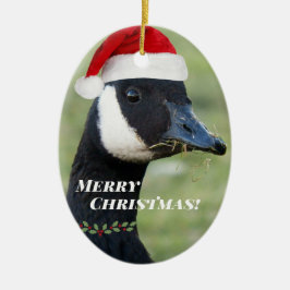 Adorno De Cerámica Canadá Goose con vacaciones en Santa Hat