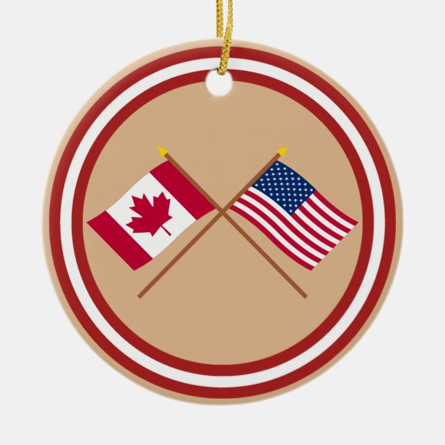 Adorno De Cerámica Canadá y banderas cruzadas Estados Unidos (Frente)