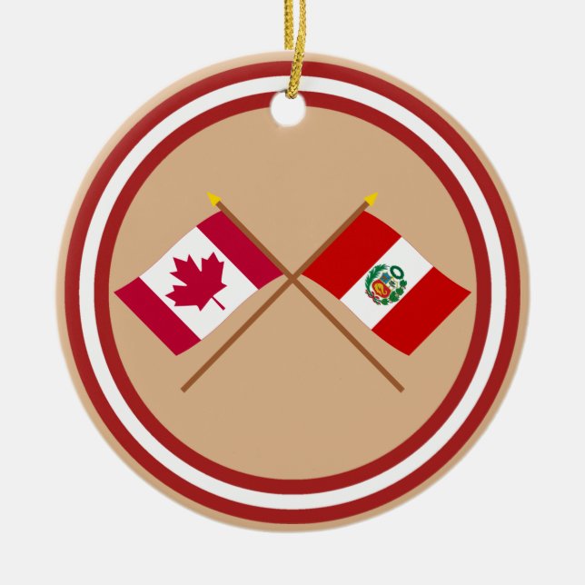 Adorno De Cerámica Canadá y banderas cruzadas Perú (Frente)