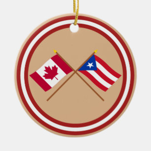 Adorno De Cerámica Canadá y banderas cruzadas Puerto Rico