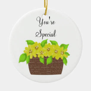 Adorno De Cerámica Canasta de Flores Amarillas - Eres Especial