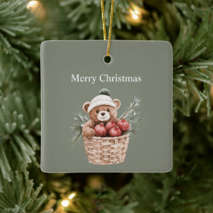 Adorno De Cerámica Canasta de osito de peluche granadas Navidad
