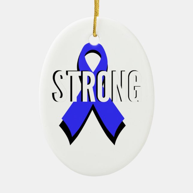 Adorno De Cerámica Cáncer de colon Blue Ribbon fuerte (Frente)
