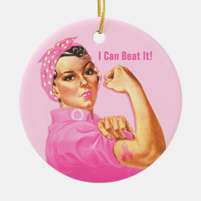 Adorno De Cerámica Cáncer de Personalizado Rosie Riveter (Frente)