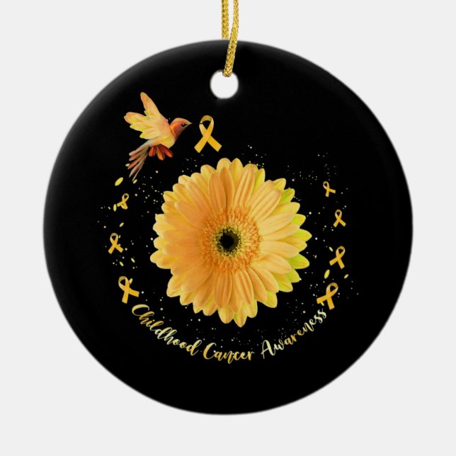 Adorno De Cerámica Cáncer infantil de girasol amarillo colibrí (Frente)