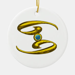 Adorno De Cerámica CÁNCER ZODIAC BIRTHDAY JEWEL Blue Opale Gold