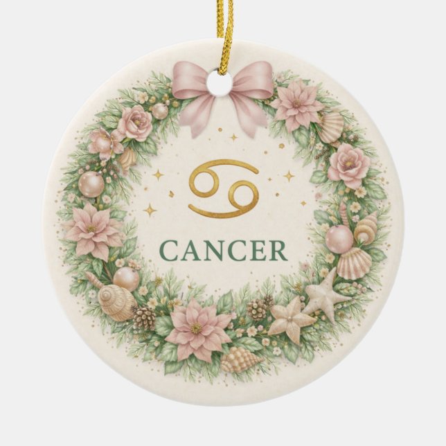 Adorno De Cerámica Cancer Zodiac Christmas Ornament – Winter Floral W (Frente)