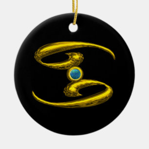 Adorno De Cerámica CÁNCER ZODIACO CUMPLEAÑOS JOYA Opalo Azul Dorado