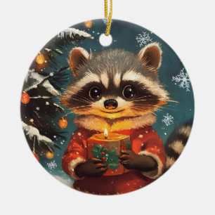 Adorno De Cerámica Canciones de Raccoon snow Navidades