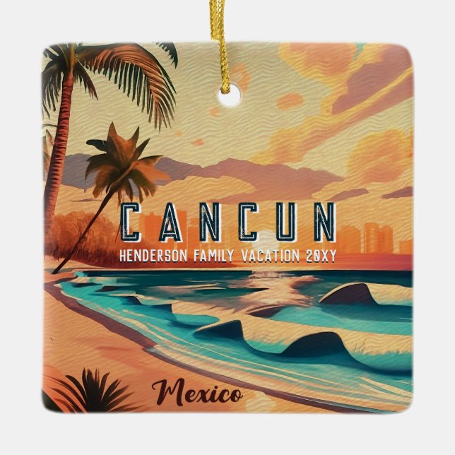 Adorno De Cerámica Cancún México Palm Tree Sunset Travel Souvenir (Anverso)