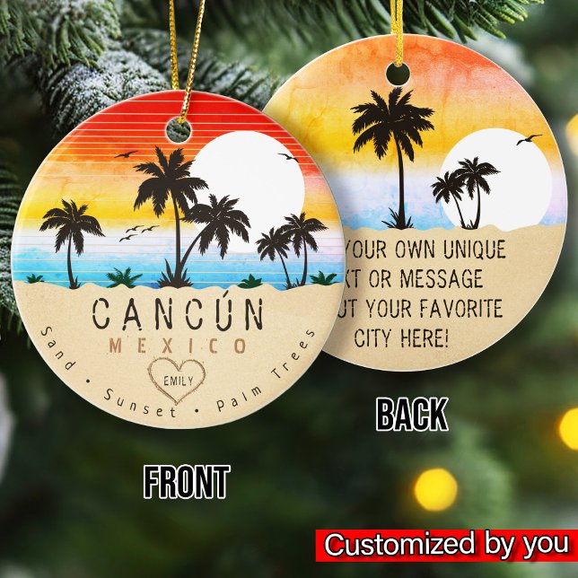 Adorno De Cerámica Cancún México Retro Sunset Palm Tree Souvenirs 60 (Subido por el creador)