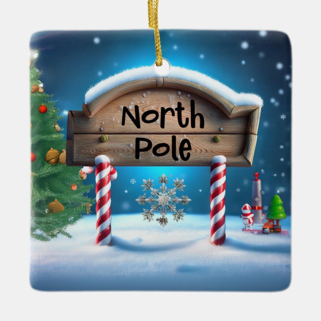 Adorno De Cerámica Candy And Wooden Christmas Sign (Anverso)