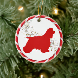 Adorno De Cerámica Candy Cane Border Cocker Spaniel