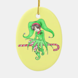 Adorno De Cerámica Candy Cane Elf Ornament
