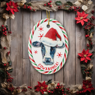 Adorno De Cerámica Candy Cane Frame Funny Cowabunga Cow