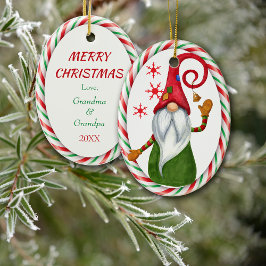 Adorno De Cerámica Candy Cane Frame Funny Gnome