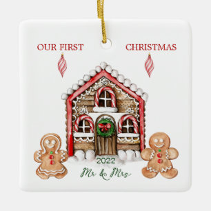 Adorno De Cerámica Candy Cane House Gingerbread Navidades