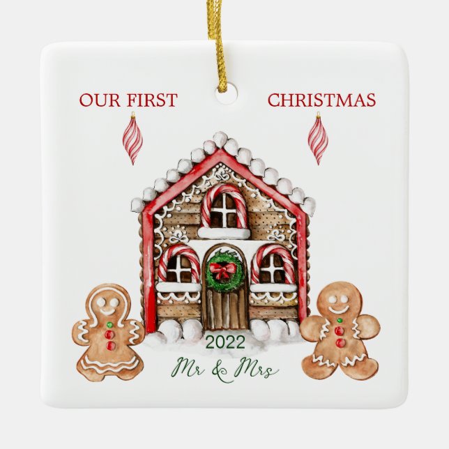 Adorno De Cerámica Candy Cane House Gingerbread Navidades (Anverso)