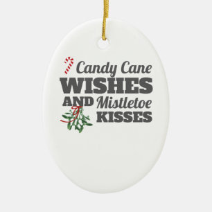 Adorno De Cerámica Candy Cane quiere y Mistletoe besa a Navidades G