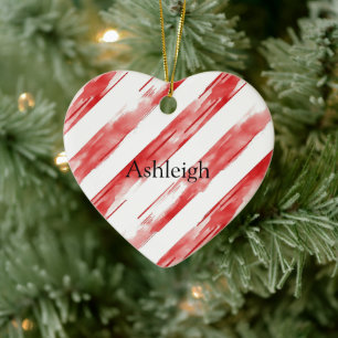 Adorno De Cerámica Candy Cane Red Stripes Navidades